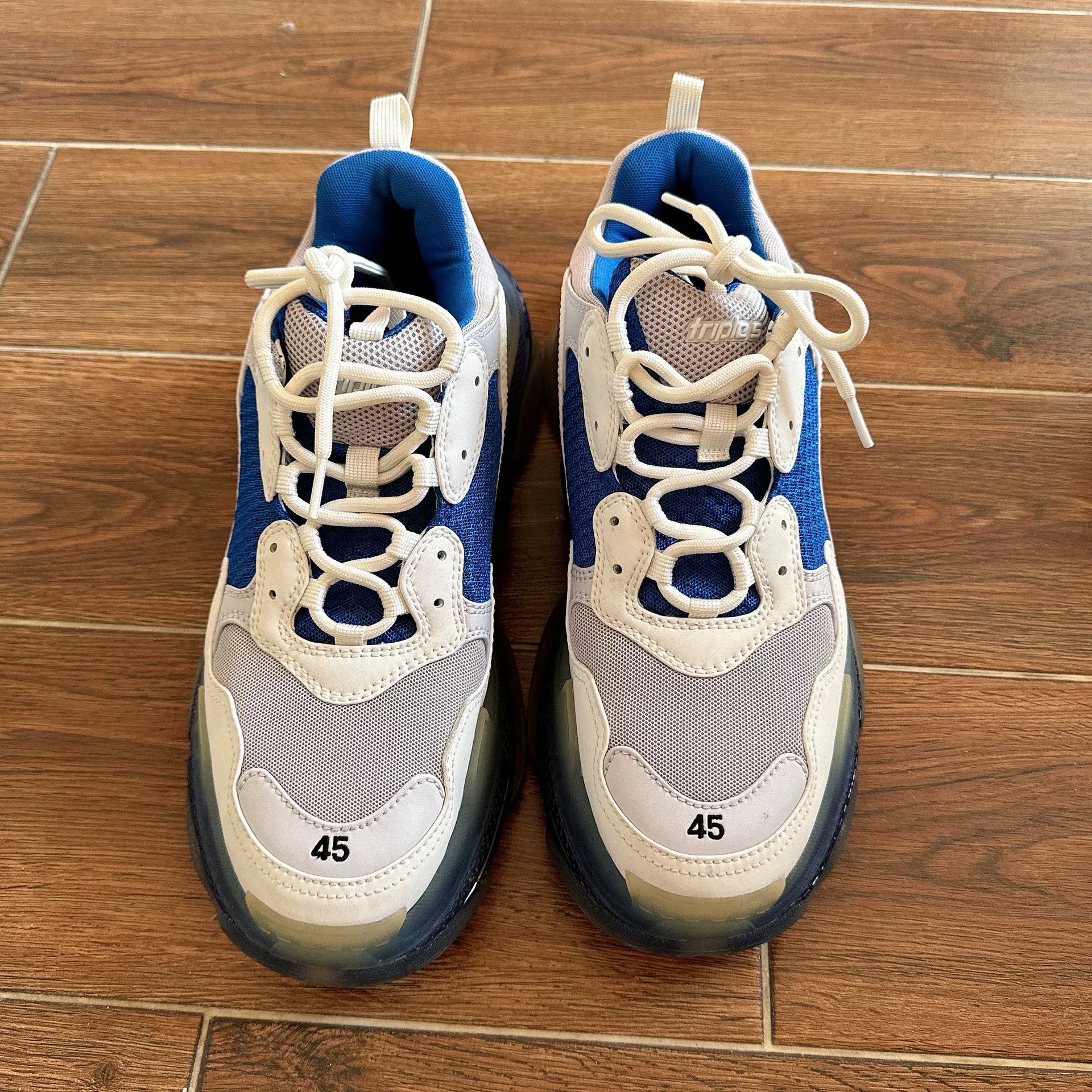 Balenciaga Balenciaga Triple S White Blue Sneakers Size US 11 / EU 44 - 1 Thumbnail