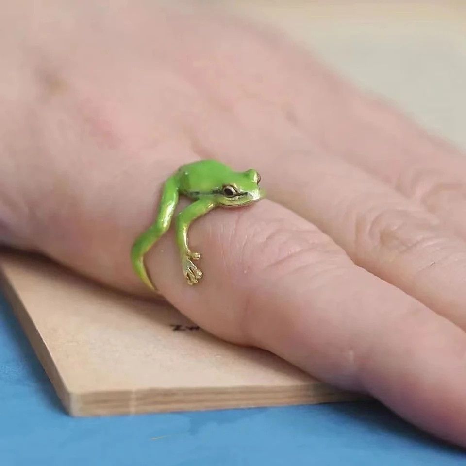 Jewelry × Vintage Exquisite green enamel frog open ring (1pair) Size ONE SIZE - 1 Thumbnail