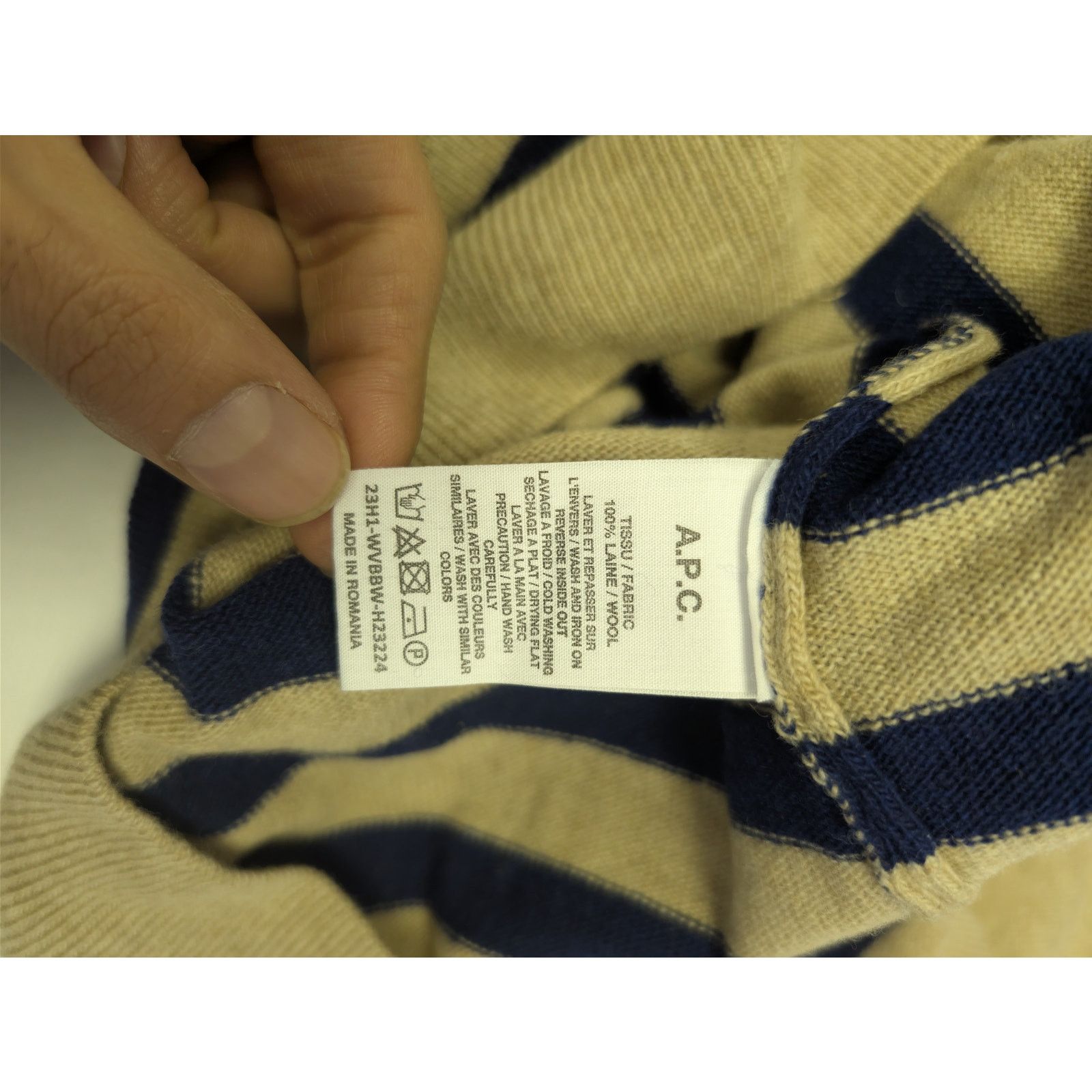 A.P.C. o1rshd1 CC20 Men's Ismael Stripe Crewneck Sweater in Beige Size US M / EU 48-50 / 2 - 17 Thumbnail