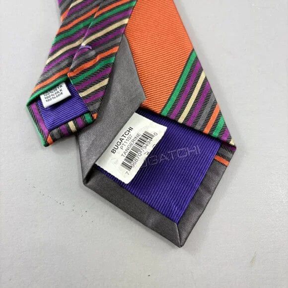 BUGATCHI Bugatchi Tangerine / Purple Striped Men's Tie 3 1/4" x 60" Size ONE SIZE - 7 Thumbnail