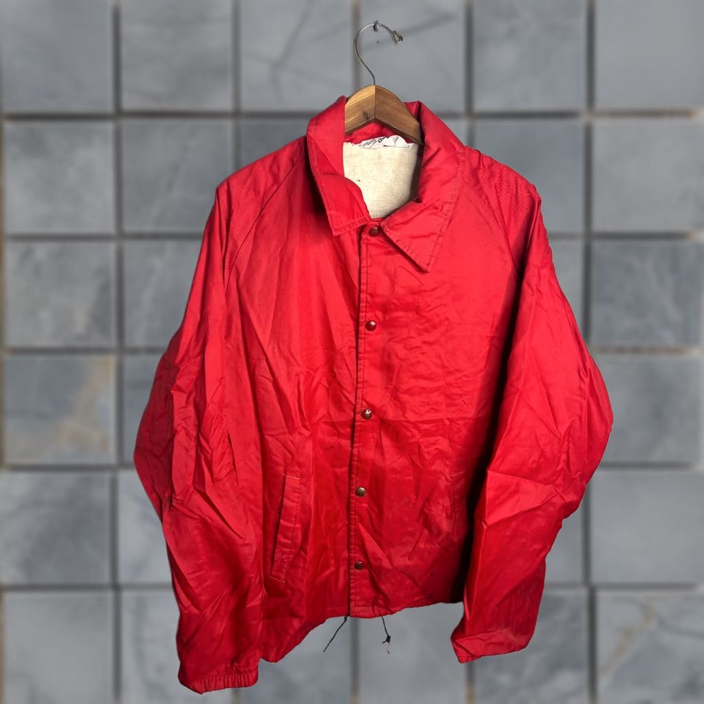 Chalk Line VINTAGE Chalk Line Windbreaker Jacket Mens L Red 80s 90s Football Nylon Satin Lined Quilted Spring Fall Winter Snap On Button Zip Buttoned Bordered Size US L / EU 52-54 / 3 - 1 Thumbnail