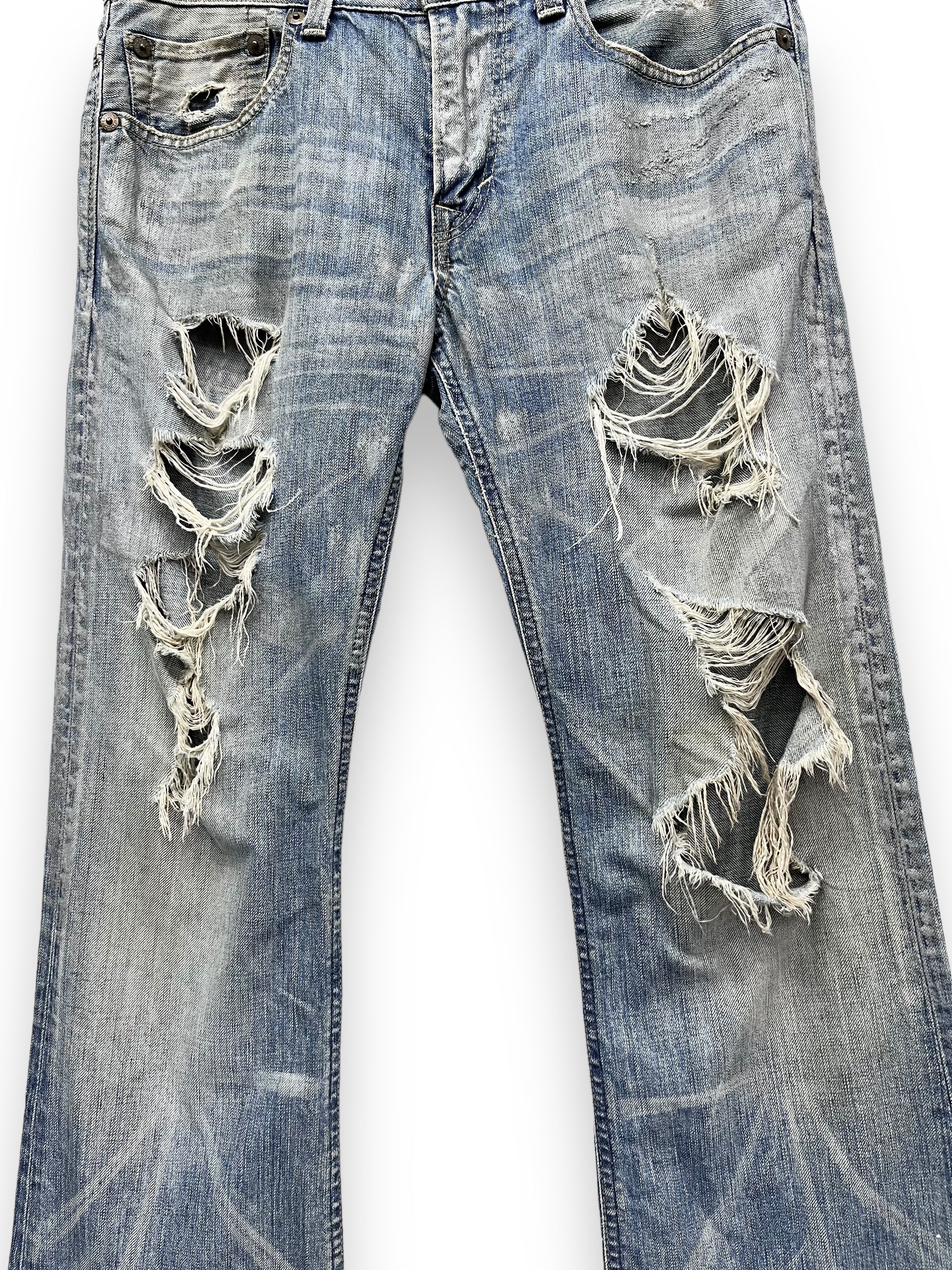 Edwin FYE🔥EDWIN BLUE TRIP Ripped Thrashed Blow Out Flared Denim Size US 31 - 2 Thumbnail