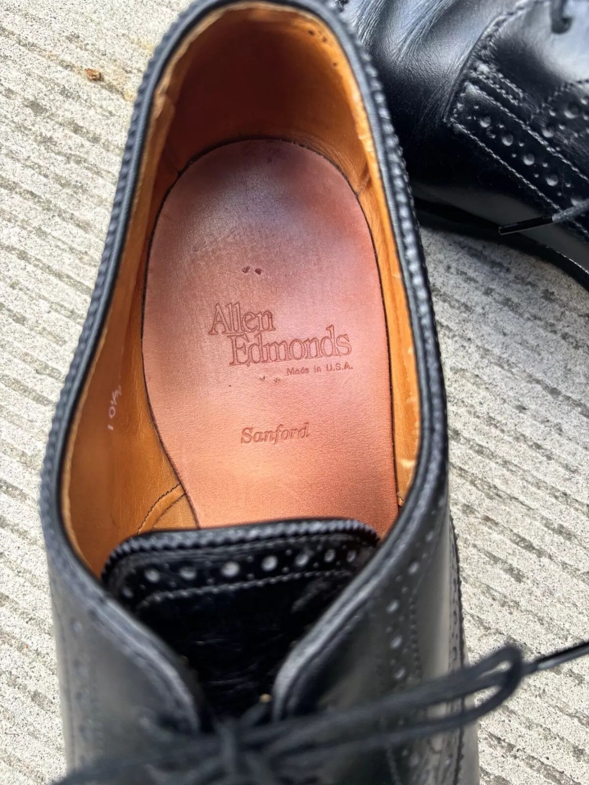Allen Edmonds Black Cap Toe SANFORD Calf Leather Shoes Made in USA $335 Size US 10.5 / EU 43-44 - 5 Thumbnail