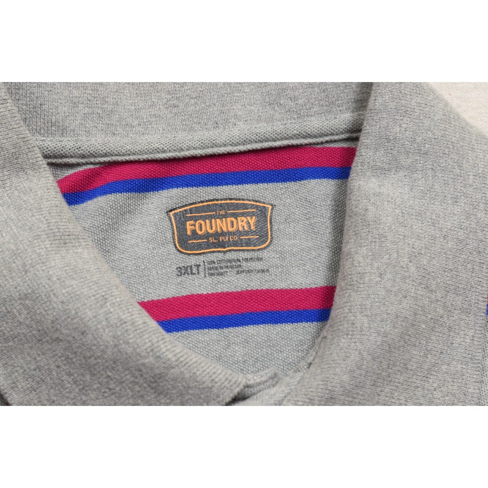 Vintage VINTAGE The Foundry Supply Co Men's 3XLT Grey Pink Blue Striped Short Sleeve Polo Shirt Size US XXL / EU 58 / 5 - 6 Thumbnail