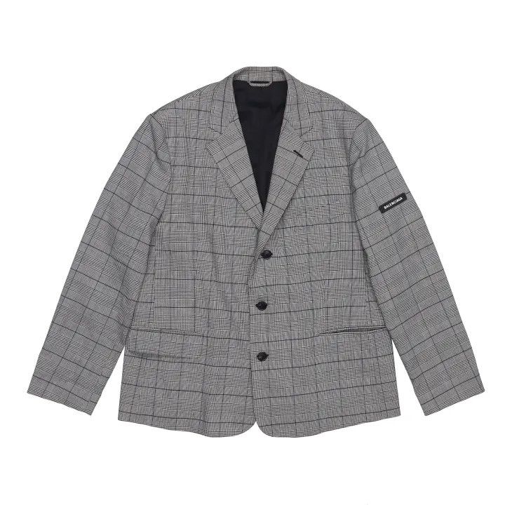Balenciaga Checkered Single-Button Long Sleeve Blazer 0079