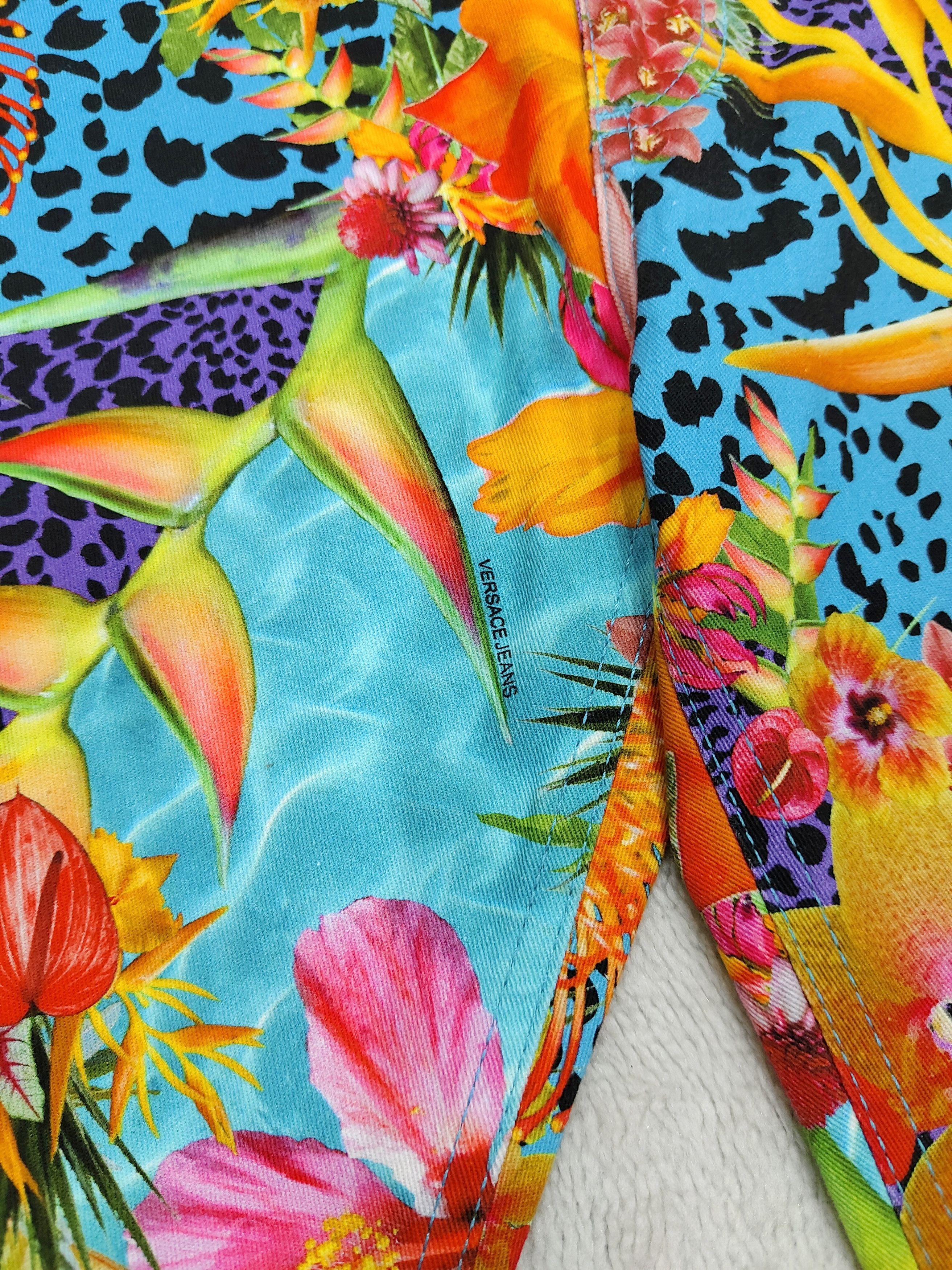 Versace Jeans Couture Versace❤️‍🔥Archive Y2k Tropical Floral Leopard Print Slim Size 28" / US 6 / IT 42 - 3 Thumbnail