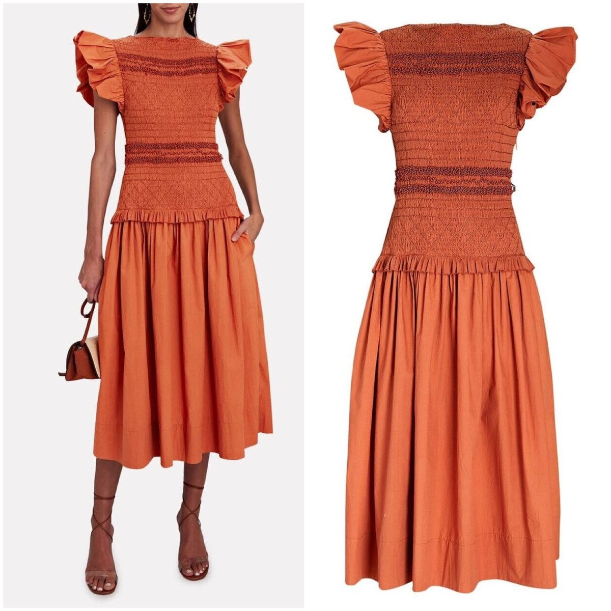 Ulla Johnson NWT Ulla Johnson Madeline Smocked Midi Dress Poplin Ruffle Size S / US 4 / IT 40 - 1 Thumbnail
