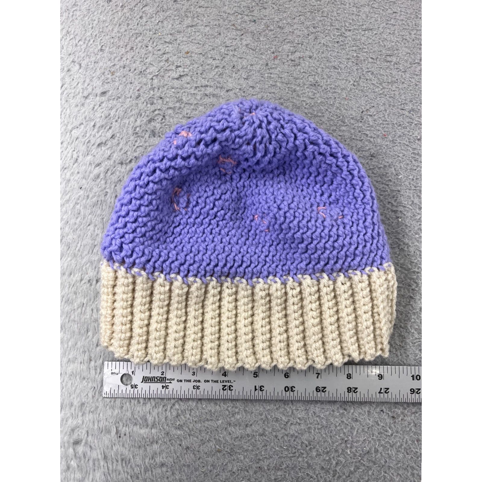 Vintage Handmade Beanie Toque Womens Purple Flowers Knit Crochet Floral Acrylic Blend Hat Size ONE SIZE - 4 Thumbnail