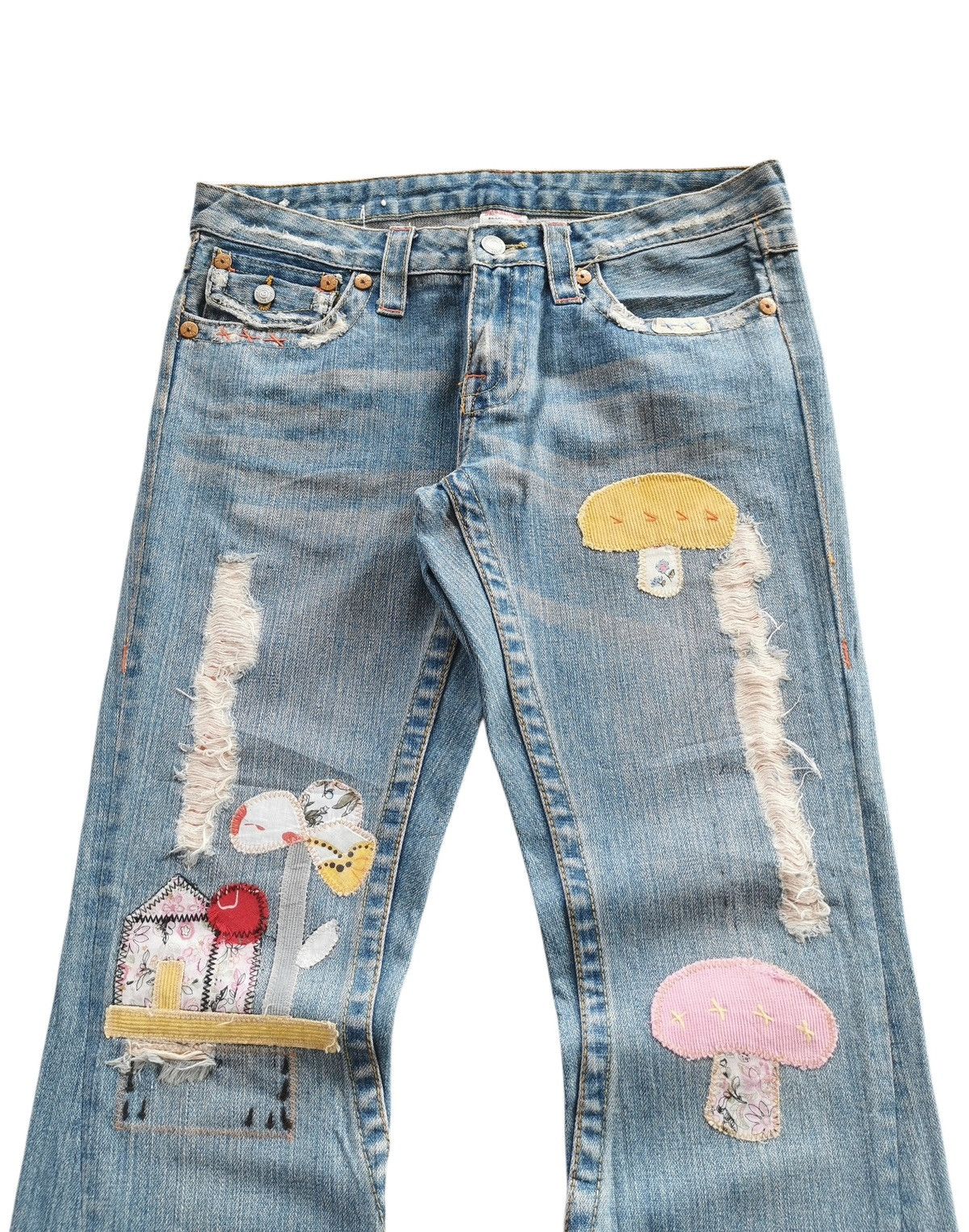 True Religion True Religion Cropped Flare Patchwork Jeans Size US 31 - 6 Thumbnail