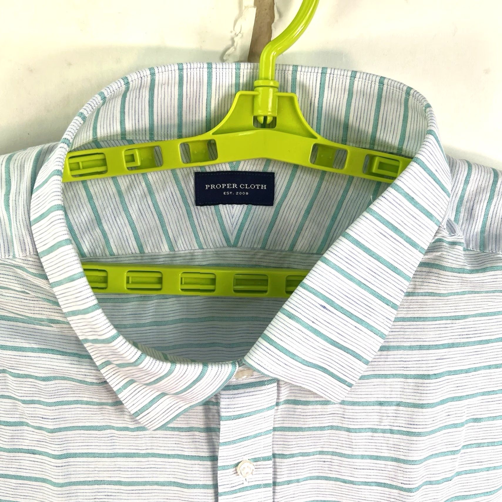 Proper Cloth VINTAGE Proper Cloth Shirt Casual Button-Up Long Sleeve Men's 4XL Green White Striped Linen, All Seasons Size US XXL / EU 58 / 5 - 3 Thumbnail