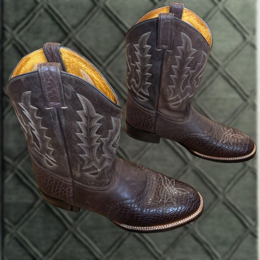 Vintage Ben Miller Mens Cowboy Boots Size 12 13 D Brown Mid Calf Round Toe Vintage Leather Western Boots Mens Size US 12 / EU 45 - 1 Thumbnail