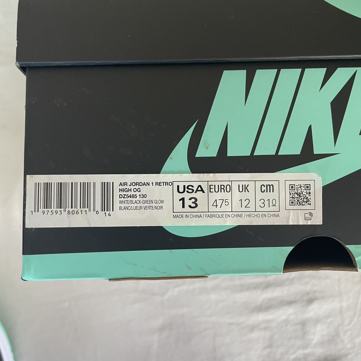 Jordan Brand × Nike Nike Air Jordan 1 Retro High OG Green Glow Mens US Size 13 Size US 13 / EU 46 - 8 Thumbnail