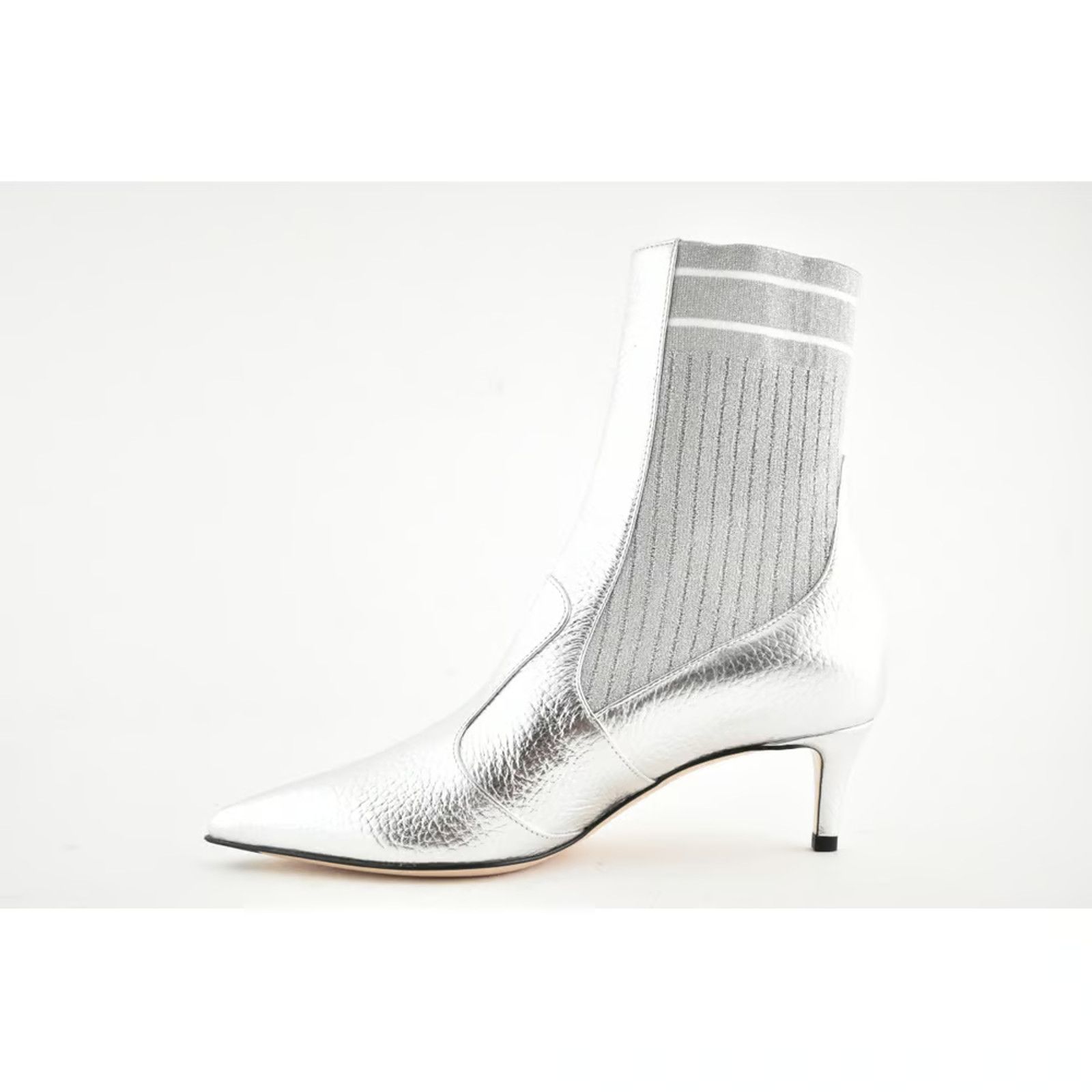 Fendi Fendi Rockoko Silver Scuba Stretch FF Logo Knit Sock Ankle Size US 6 / IT 36 - 9 Thumbnail