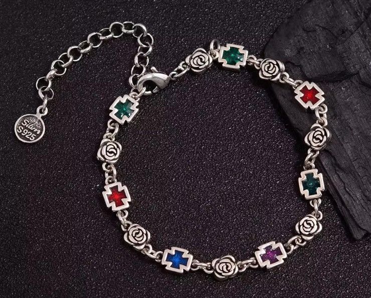 Jewelry Sweet Rose Flower Cross Shiny Colorful Crystal Bracelet Size ONE SIZE - 1 Thumbnail