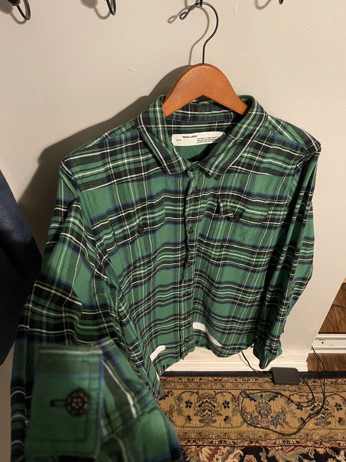 Off-White × Virgil Abloh OFF-WHITE C/O VIRGIL ABLOH GREEN PLAID SPRAY FLANNEL SIZE XL Size US XL / EU 56 / 4 - 10 Thumbnail