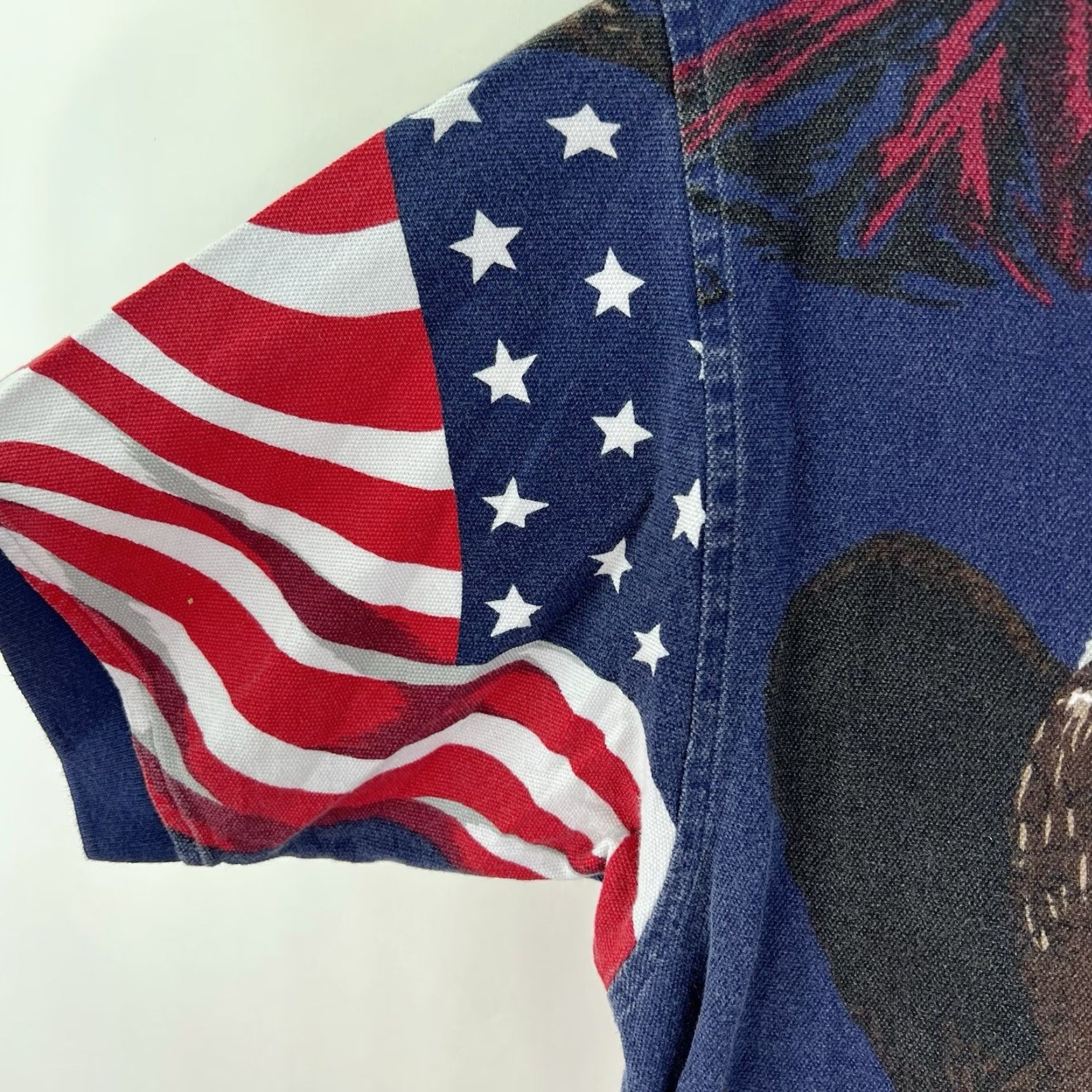 Vintage Linksport by Austad's American Eagle Flag AOP Polo Shirt Mens XL Blue 100% Cotton Short Sleeve Graphic Print Eagle USA Flag Polo Mens XL Blue Size US XL / EU 56 / 4 - 5 Thumbnail