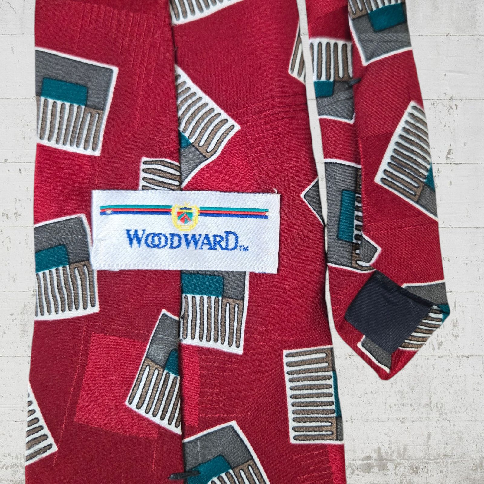 Vintage Vintage Red Comb Pattern USA Made Silk Neck Tie Size ONE SIZE - 4 Thumbnail