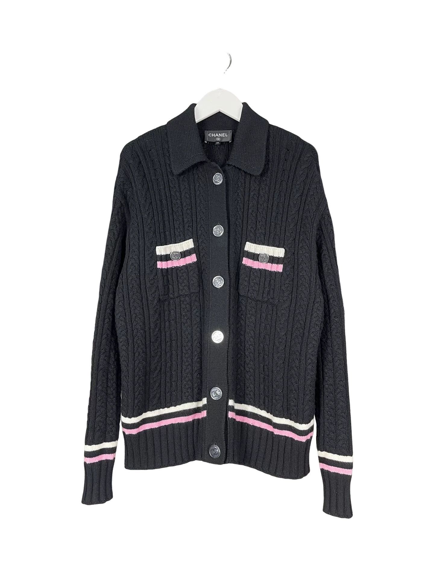 Chanel Chanel CC Logo Button Stripe Wool Cardigan Size 38 Size S / US 4 / IT 40 - 1 Thumbnail