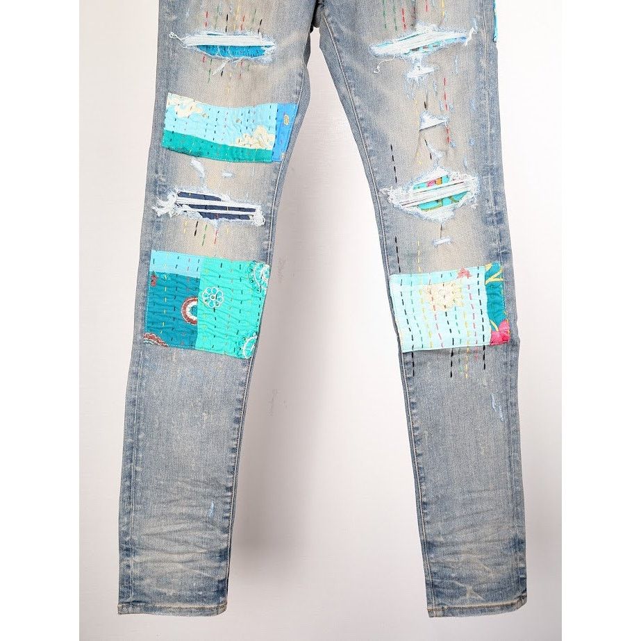 Amiri o1rshd1 Quilted Artpatch Jeans in Clay Indigo Size US 32 / EU 48 - 4 Thumbnail