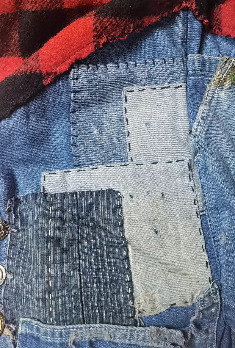 Greg Lauren greg lauren Wool plaid ancient fabric denim patchwork coat Size US M / EU 48-50 / 2 - 9 Thumbnail