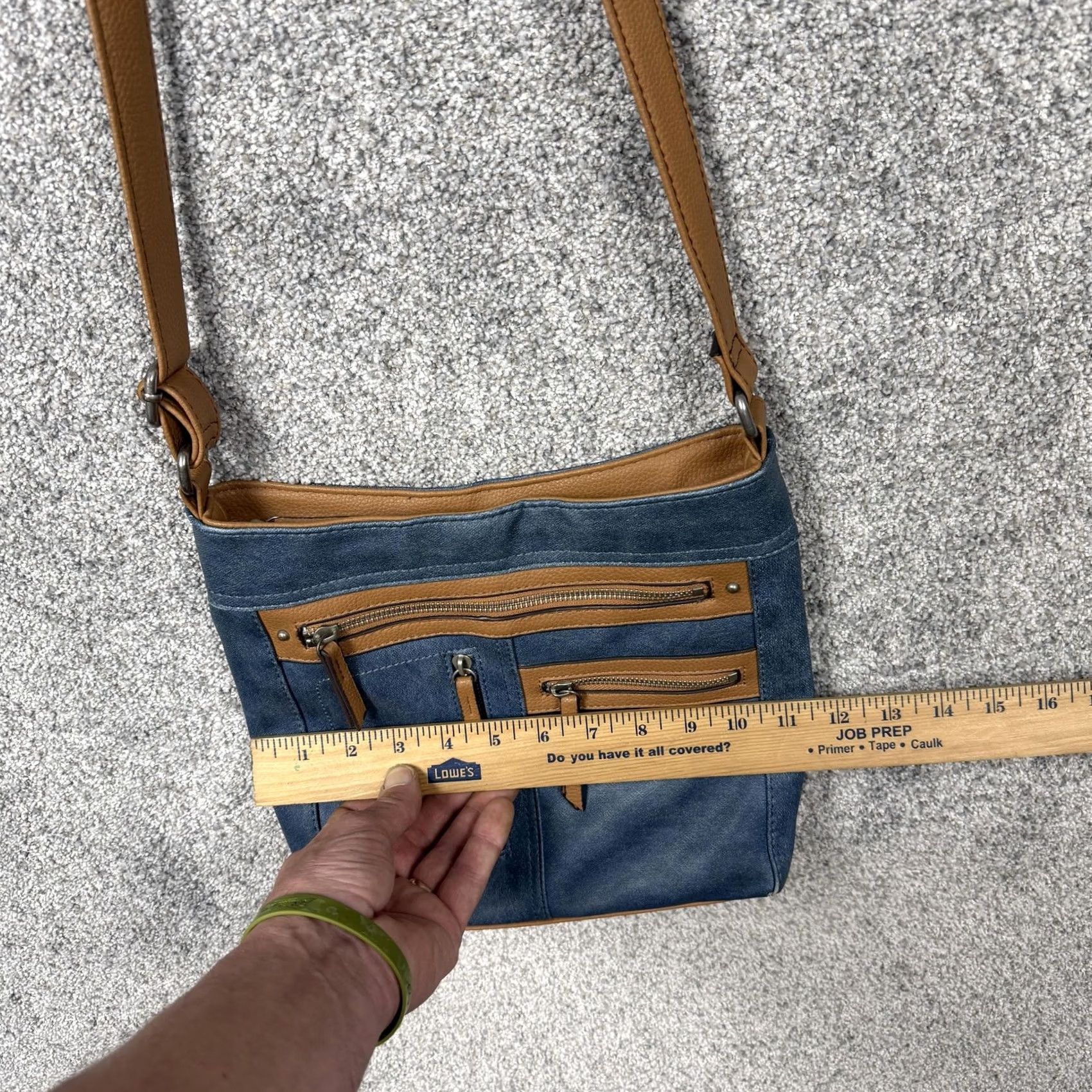 Vintage Rosetti Crossbody Bag Medium Blue Faux Leather Solid 10x23 Zipper Exterior Pockets Beige Lining Brown Strap Womens Casual Everyday Bag Size ONE SIZE - 4 Thumbnail