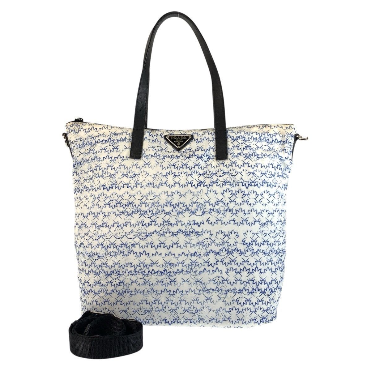 Prada Prada Nylon/leather 2Way Bag Leather Shoulder Bag in White, Women's