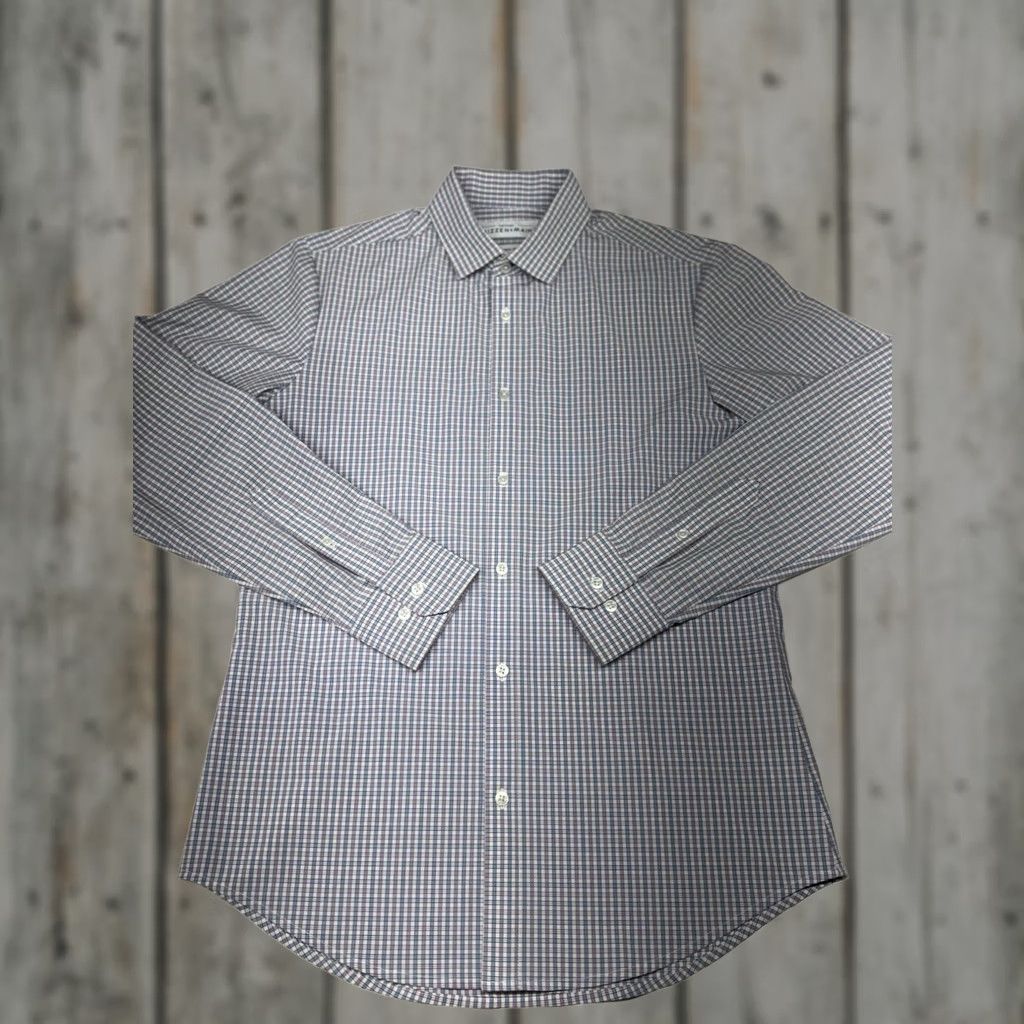 Mizzen+Main Mizzen+Main Leeward Shirt Mens M Blue Pink Plaid Slim Fit Button-Up Long Sleeve Collared Breathing Stretch Workwear Business Size 40R - 1 Thumbnail