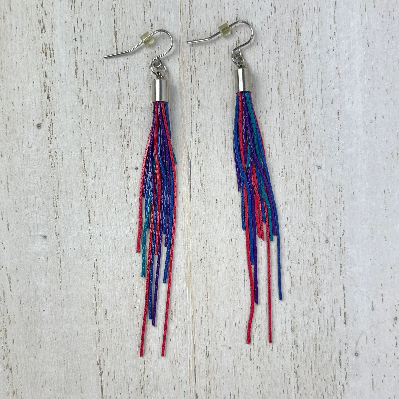 Other Colorful Chain Link Fringe Earrings Purple Teal Pink Blue Size ONE SIZE - 1 Thumbnail