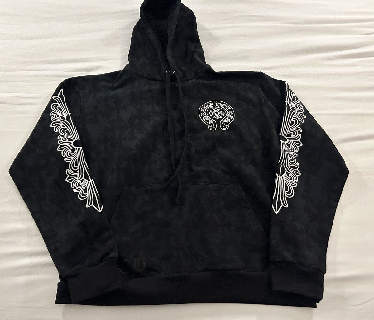 Image of Chrome Hearts Cemetery Cross Print Pullover Hoodie Scroll XL in Black, Men's