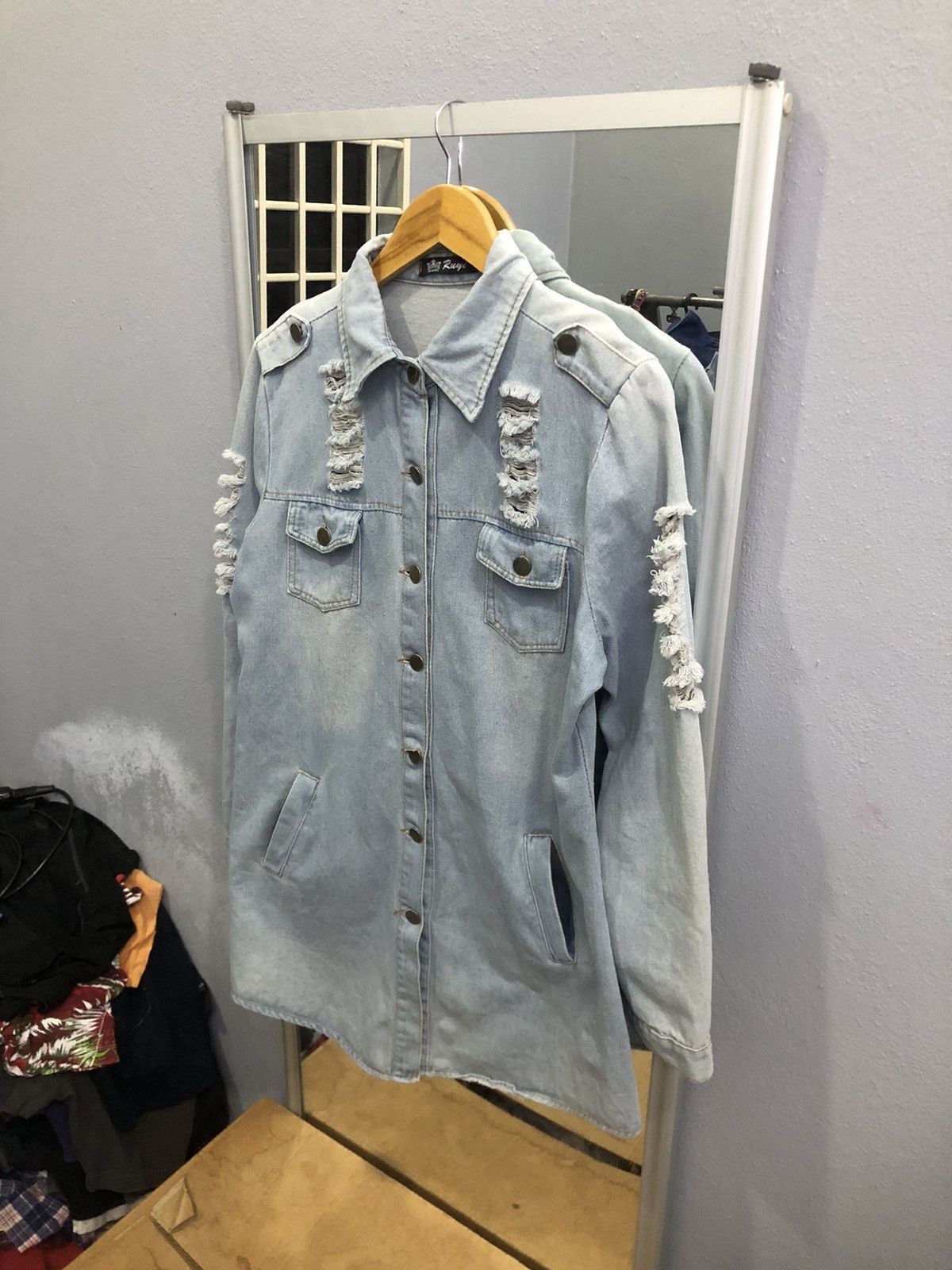 Japanese Brand Ruyi Distressed Denim Long Jacket Y2K Grunge Size M / US 6-8 / IT 42-44 - 2 Thumbnail