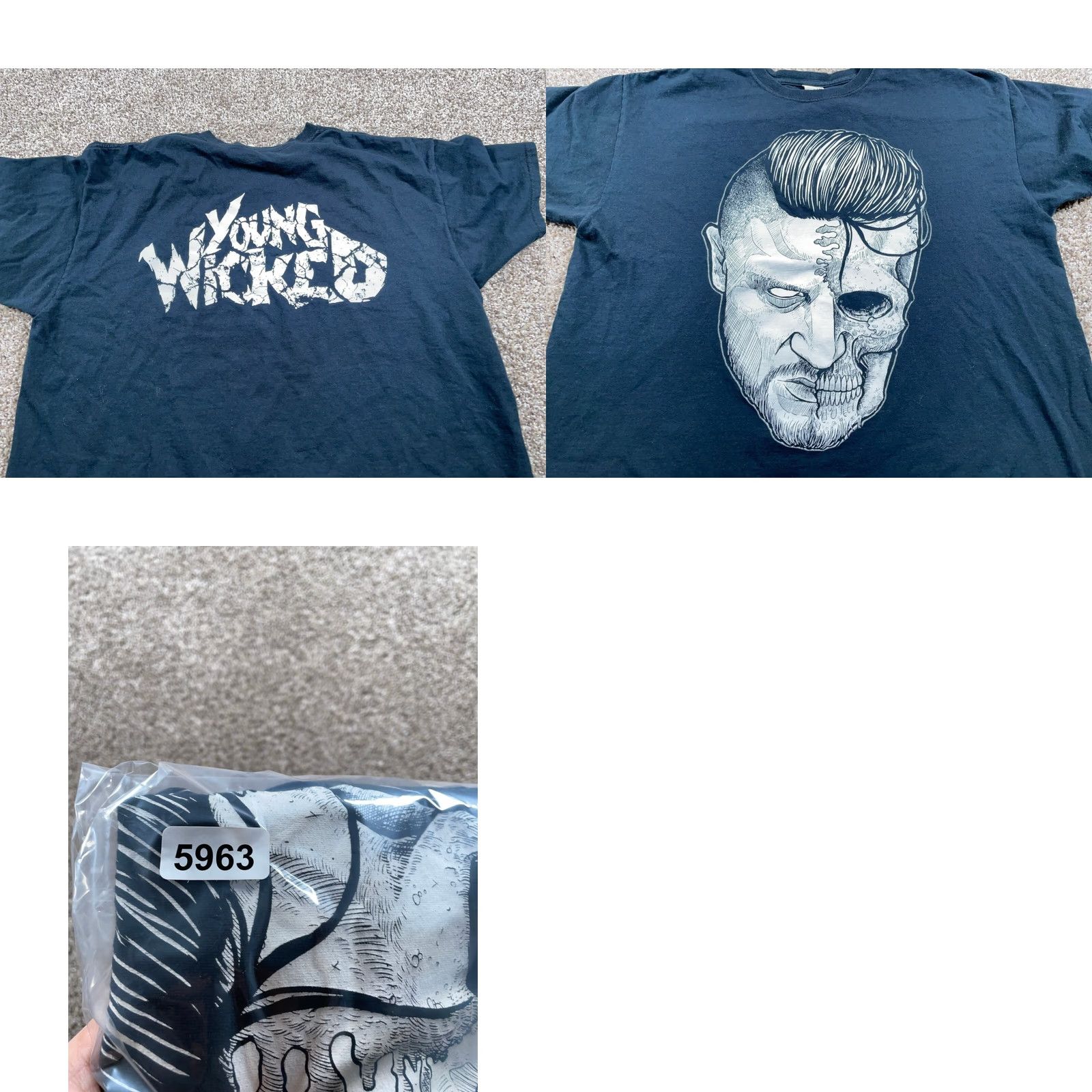 Gildan Young Wicked Face Print T-Shirt Adult XL Black Gildan Shirt Men Graphic Print Horror Hip Hop Music 90s Decade Halloween Party Mens Size US XL / EU 56 / 4 - 8 Thumbnail