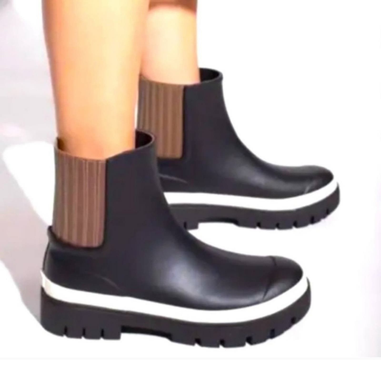 image of Tory Burch Foul Weather Rubber Ankle Rain Boots in Black, Women's (Size 11)