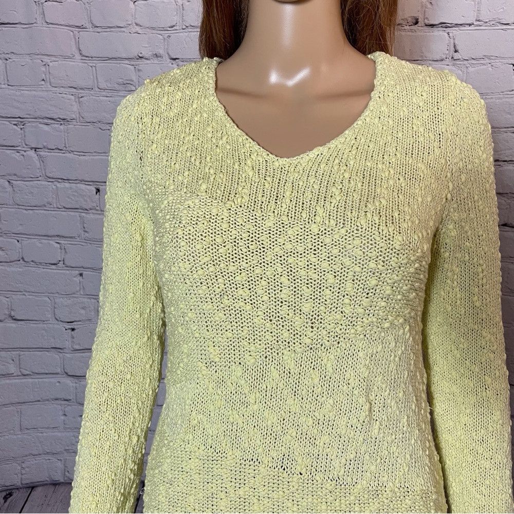 Chicos Chico's Asymmetrical Hem Abby Pullover Yellow Cotton Sweate Size S / US 4 / IT 40 - 9 Thumbnail