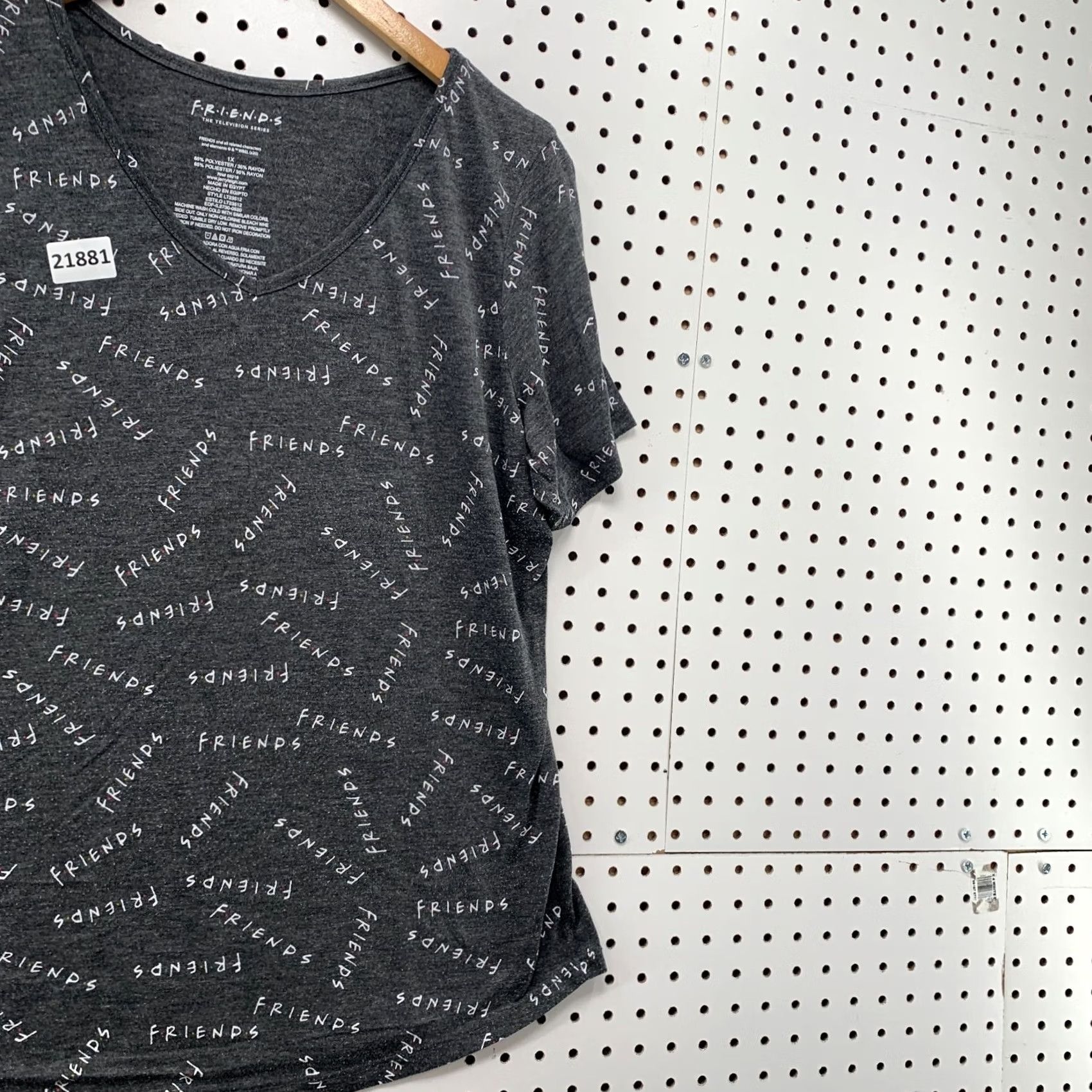 Vintage Friends AOP Shirt Gray V-Neck All Over Print Womens 1X Plus Size Girls Mens (adjust per gender not specified) Size XL / US 12-14 / IT 48-50 - 4 Thumbnail