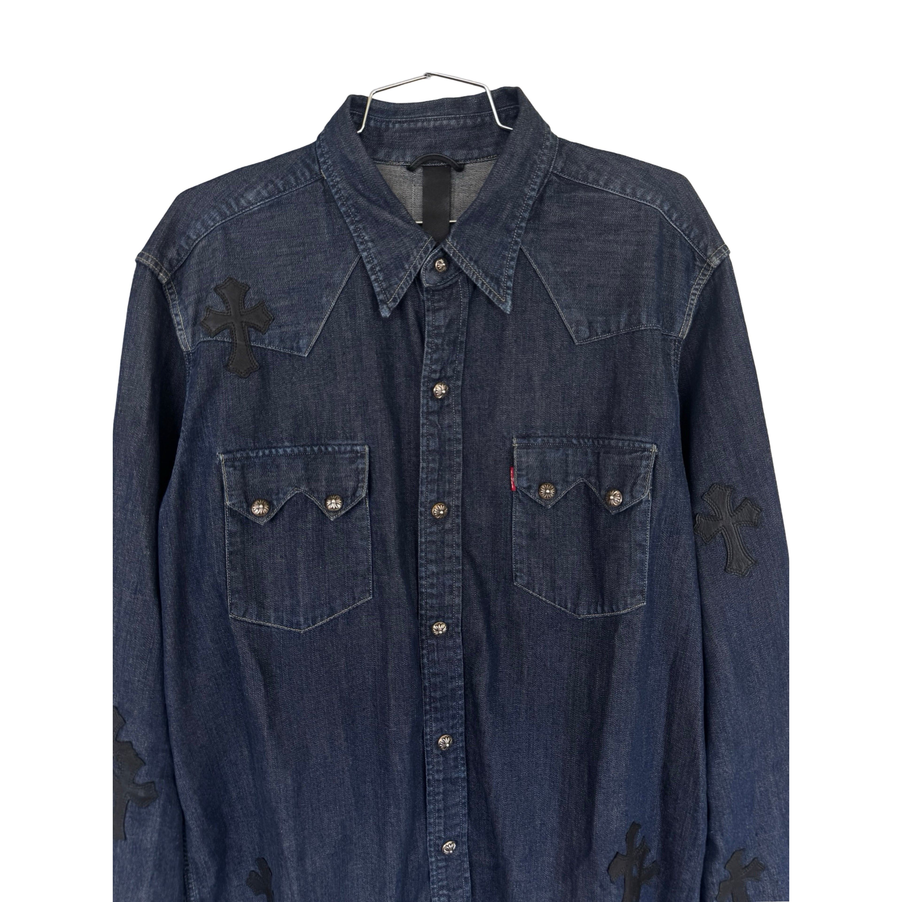 Chrome Hearts CH Levis Dark Blue Denim Shirt With Patches Size US XL / EU 56 / 4 - 4 Thumbnail