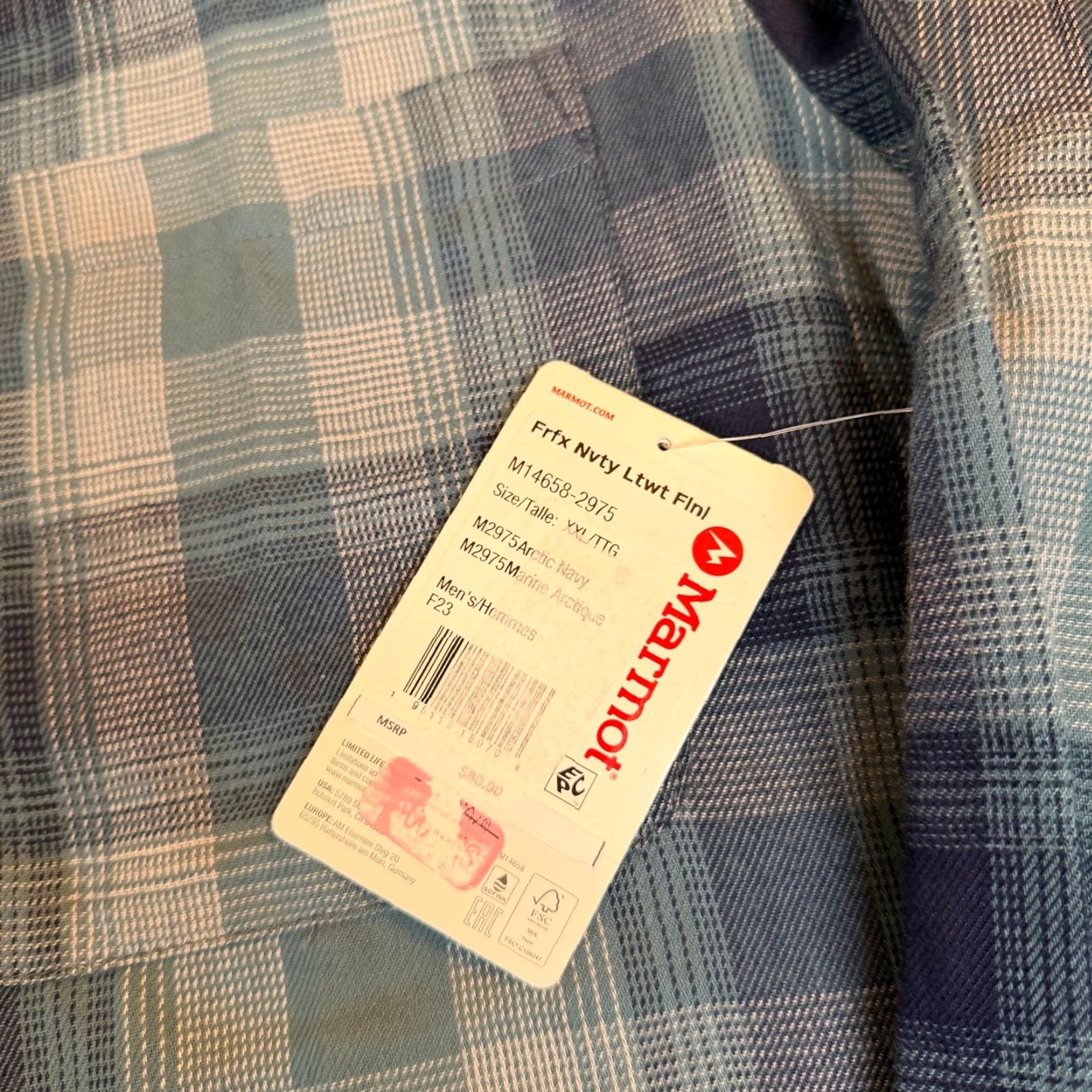 Marmot VINTAGE Marmot Fairfax Novelty Lightweight Flannel Shirt Arctic Blue Plaid Mens 2XL NWT Size US XXL / EU 58 / 5 - 3 Thumbnail