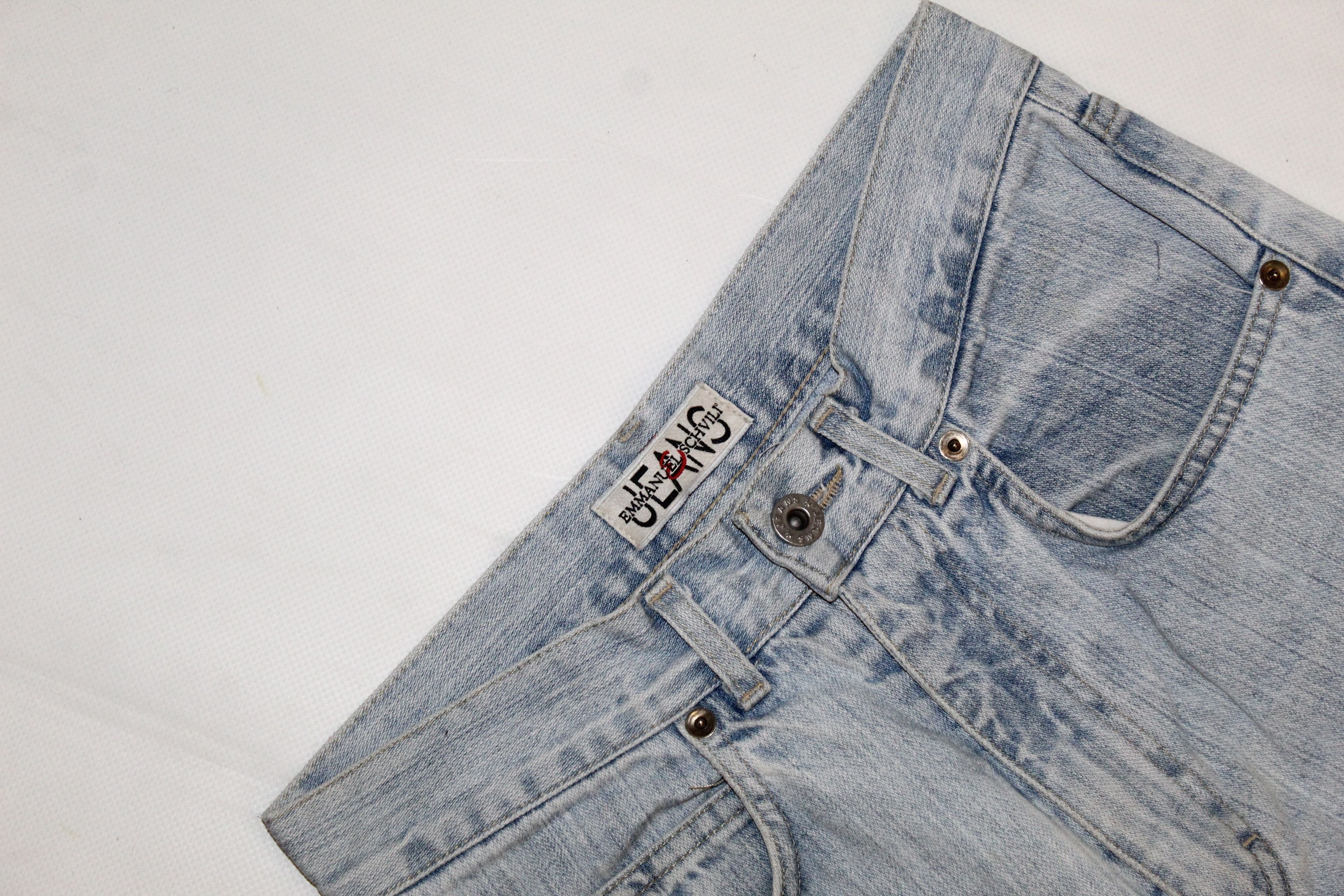 Emmanuelle Khanh 80's Emmanuel Schivili Faded Stitched Blue Straight Jeans Size US 27 - 6 Thumbnail