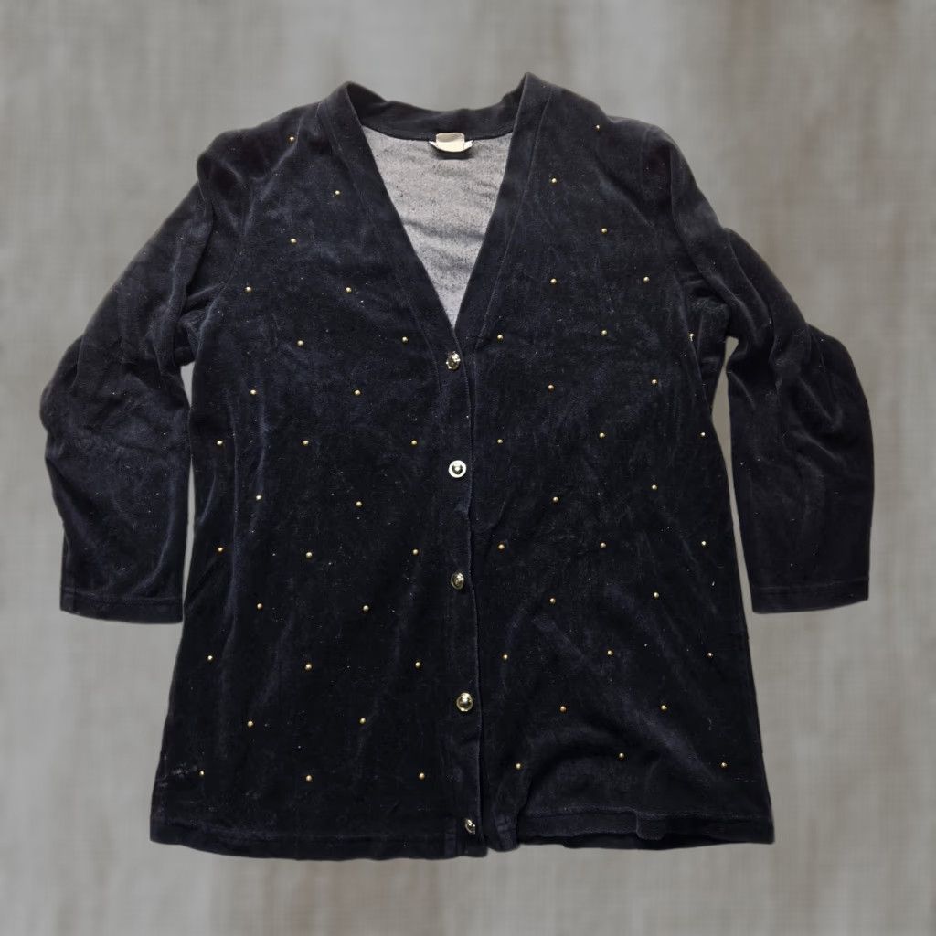 Vintage Fashion Formulas Black Gold Beaded Button Up Sweater Adult Women's XL Size Black Beaded Sweater Mens Womens Boys Girls Size XL / US 12-14 / IT 48-50 - 1 Thumbnail