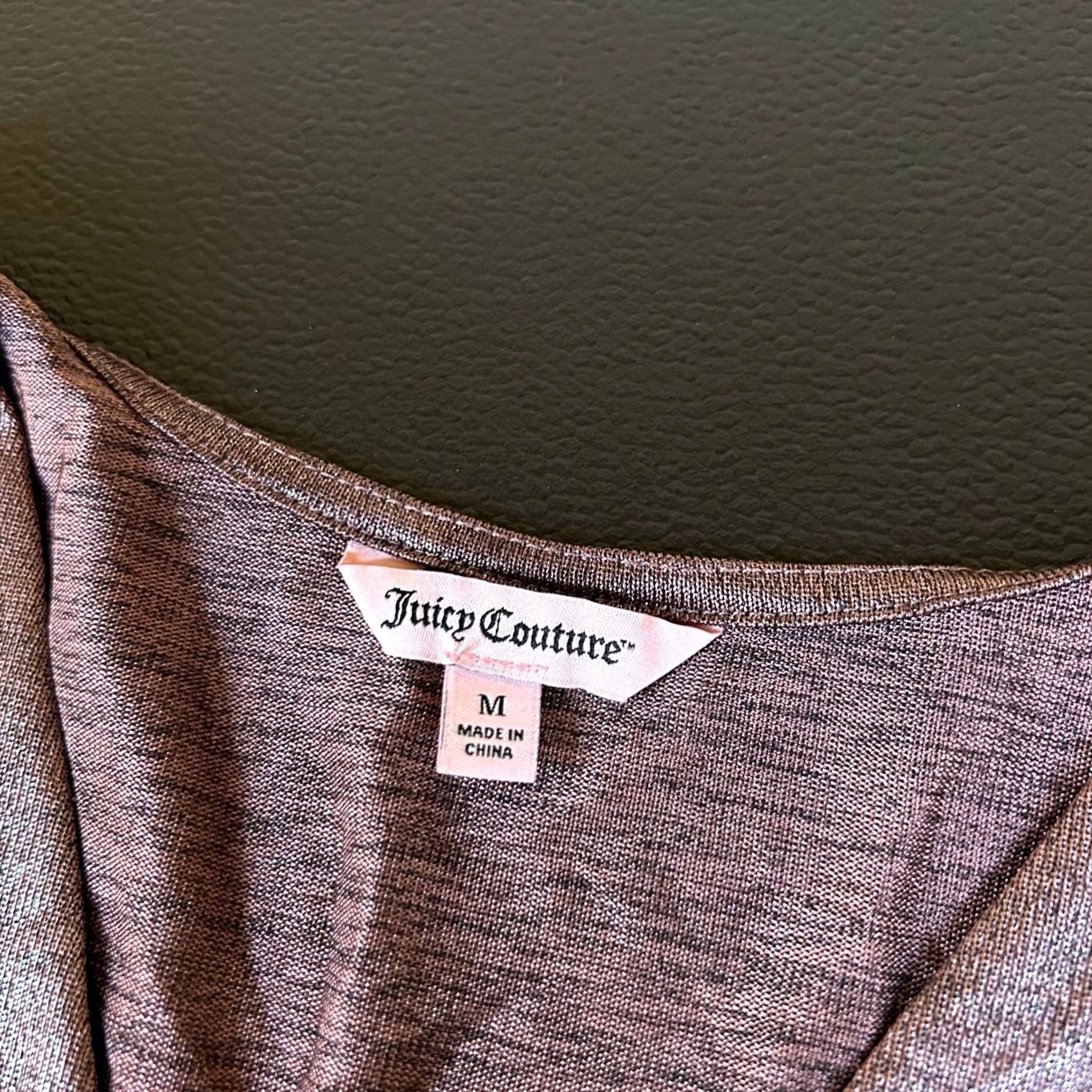 Juicy Couture Juicy Couture Top Womens Medium Rose Gold Metallic Shimmer V-Neck Cold Shoulder Short Sleeve Pullover Knit Polyester Spandex Casual Party Cocktail Size M / US 6-8 / IT 42-44 - 2 Thumbnail
