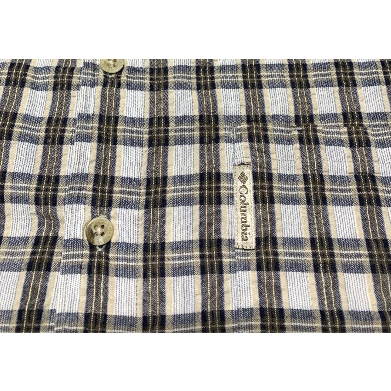 Vintage Columbia Button-Up Shirt Men Regular Short Sleeve Plaid Blue Brown Cream USA USA Theme Size US L / EU 52-54 / 3 - 3 Thumbnail