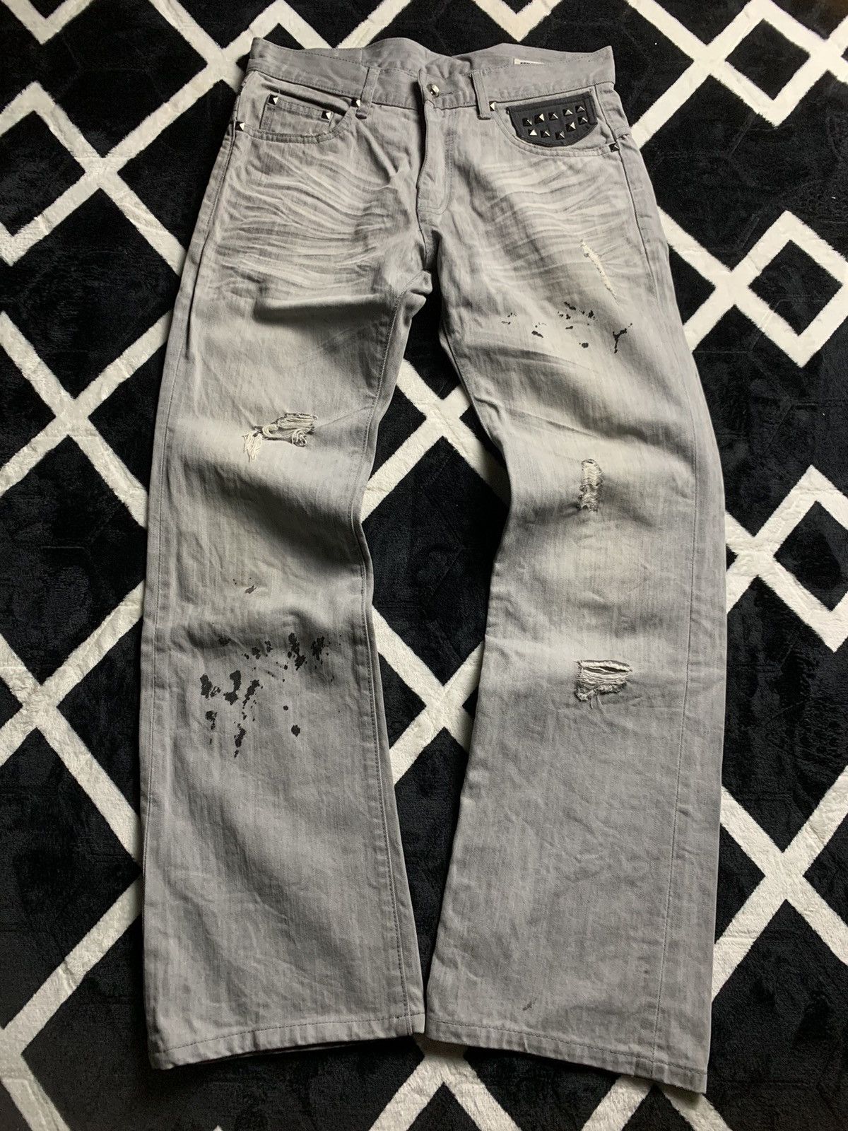 image of 14Th Addiction x If Six Was Nine Semantic Design Mud Max Studded Flared Denim in Mud Grey (Size 31)
