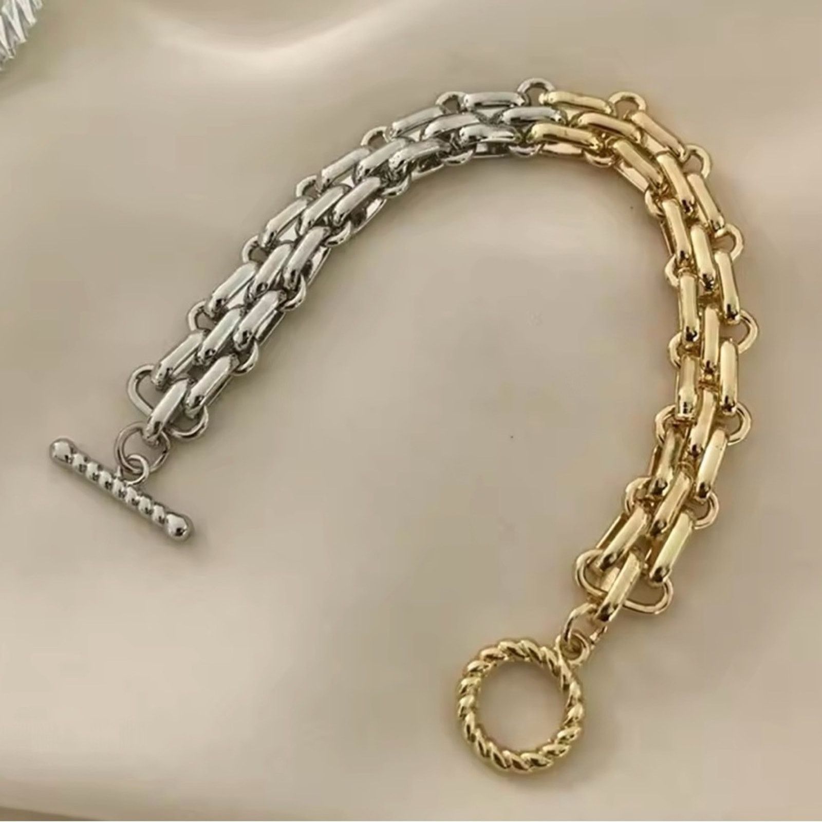 Other Two Tone Gold Chunky Silver Bracelet 8” Size ONE SIZE - 3 Thumbnail