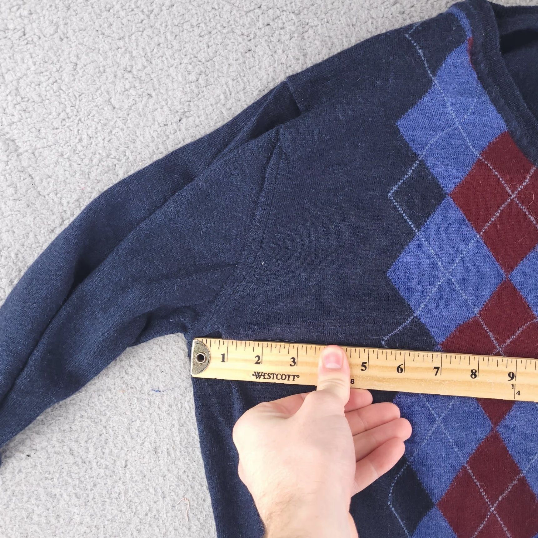 Vintage John Ashford Sweater Mens S Blue Merino Wool Argyle V-Neck Pullover Size US S / EU 44-46 / 1 - 4 Thumbnail