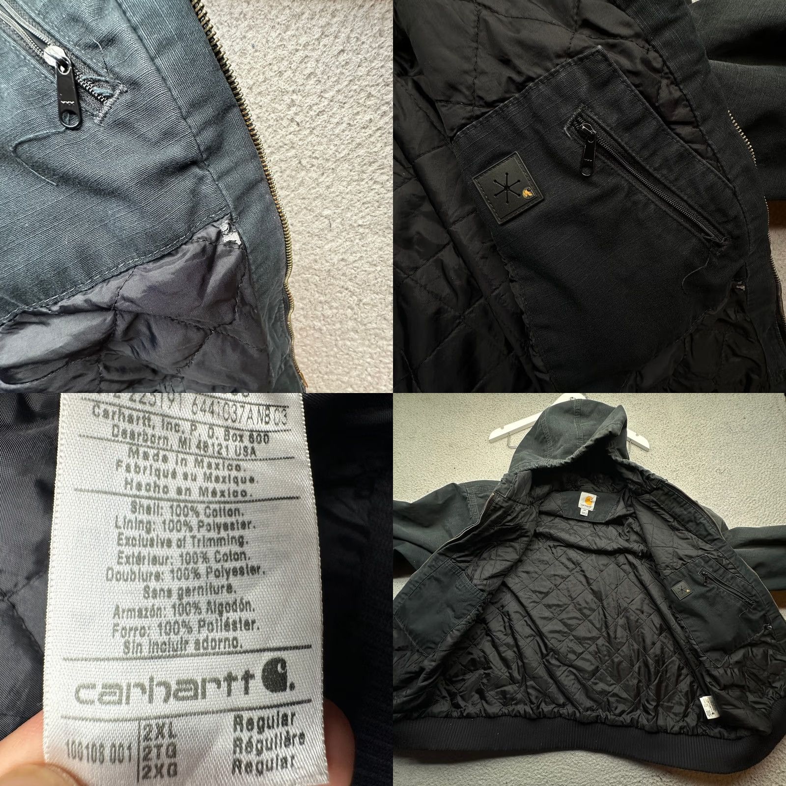 Carhartt Carhartt Jacket Quilted Hooded Zip 2XL Black Mens Ripstop Active Jac Quilt Lined Full Zip Size US XXL / EU 58 / 5 - 8 Thumbnail