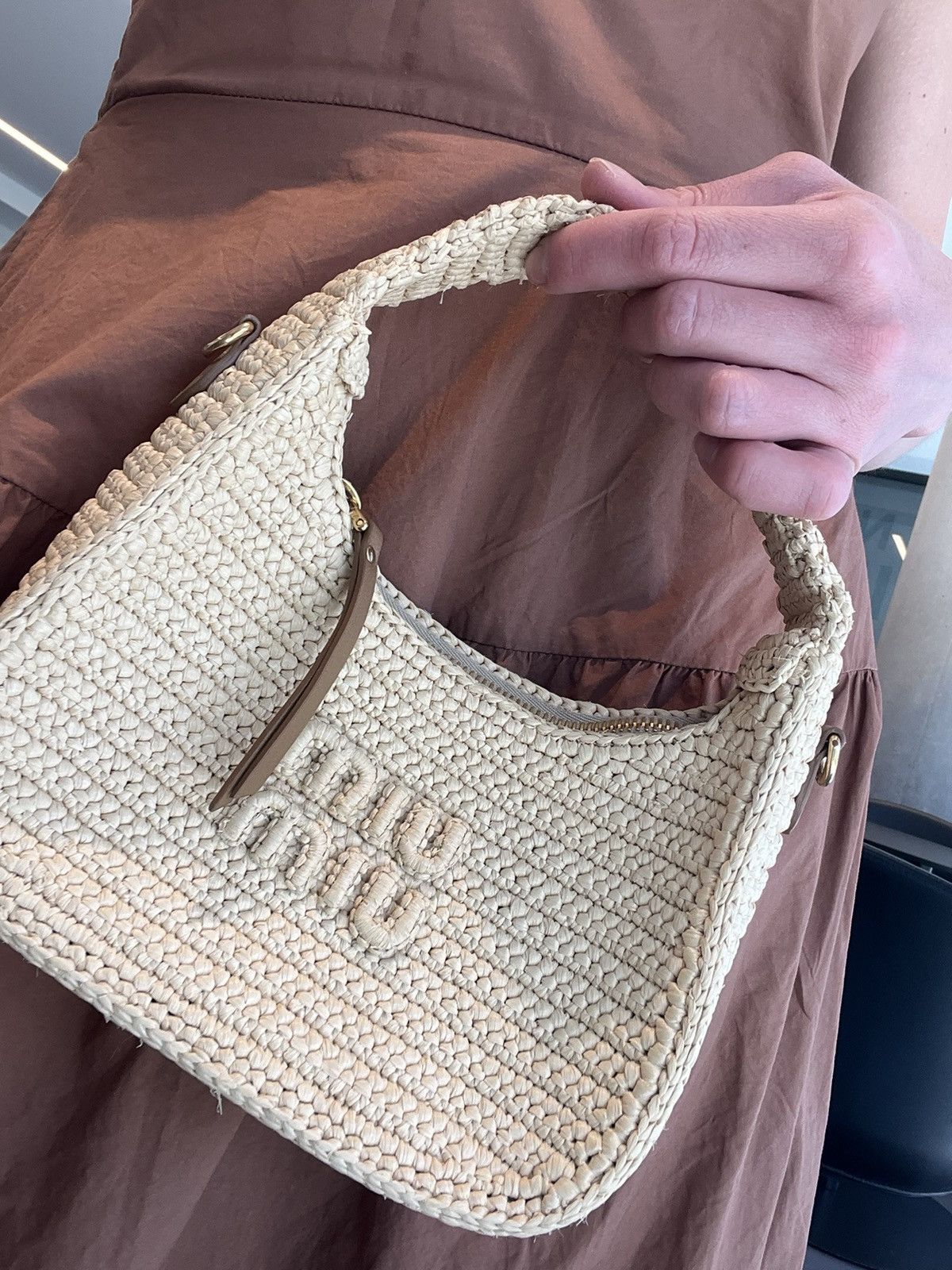 Miu Miu Miu Miu Wander Natural Raffia Crochet Crossbody Bag Size ONE SIZE - 8 Thumbnail