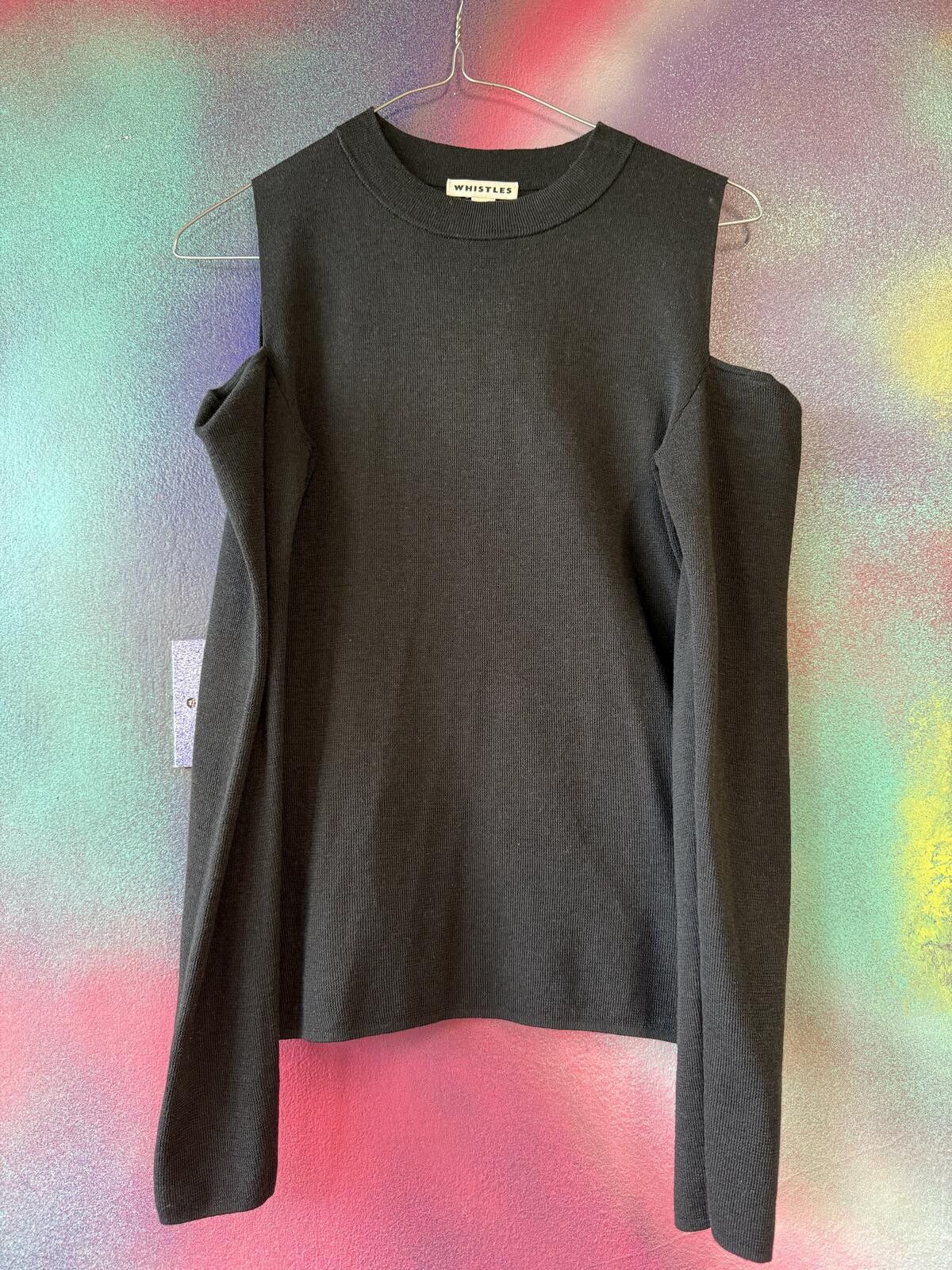 Other Whistles Black Cold Shoulder Long-Sleeved Knit Top Size S / US 4 / IT 40 - 2 Thumbnail