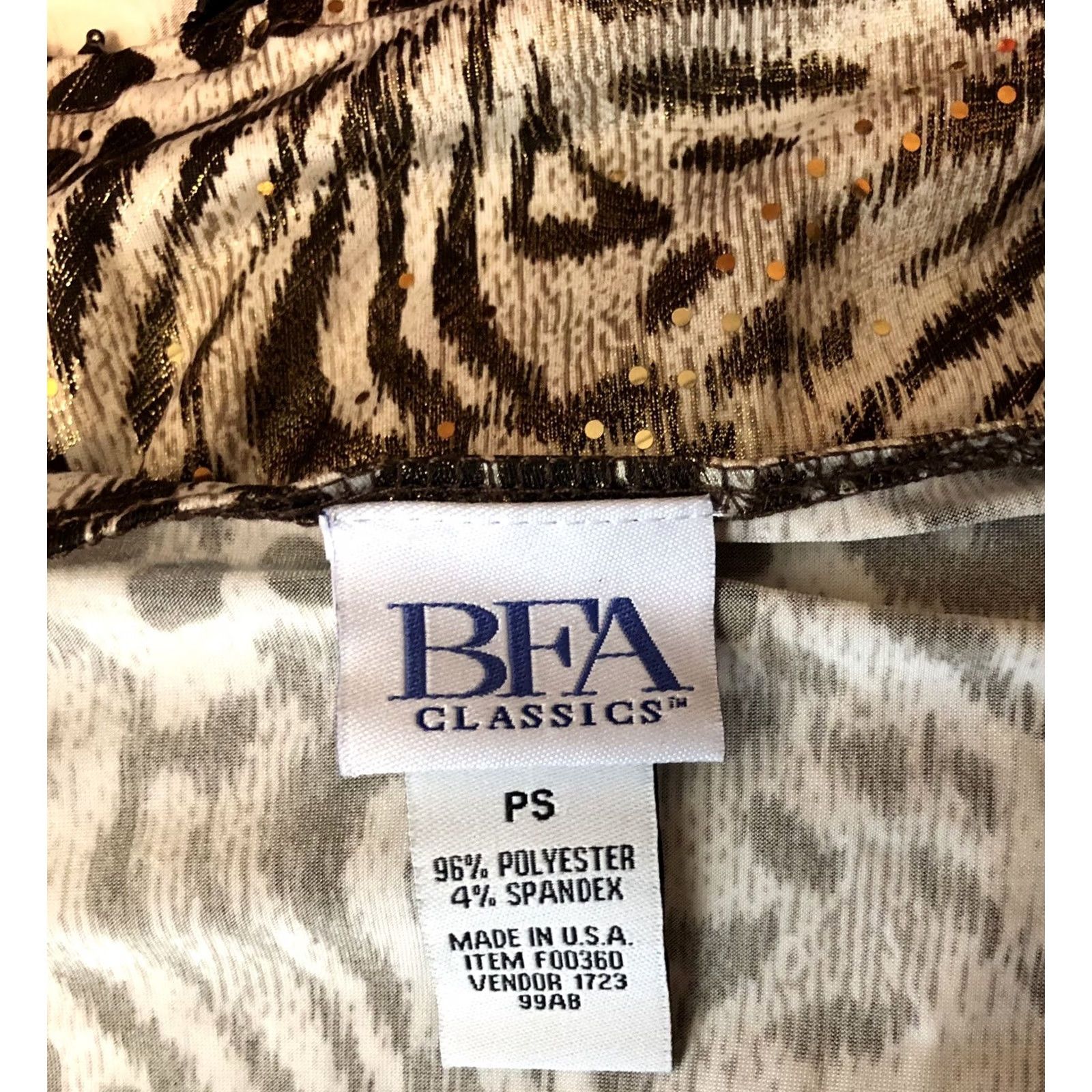 Vintage VINTAGE BFA Blouse PS Ivory/Gold Glitter Animal 3/4 Sleeve Beaded Hem 90s Y2K Womens Size S / US 4 / IT 40 - 4 Thumbnail