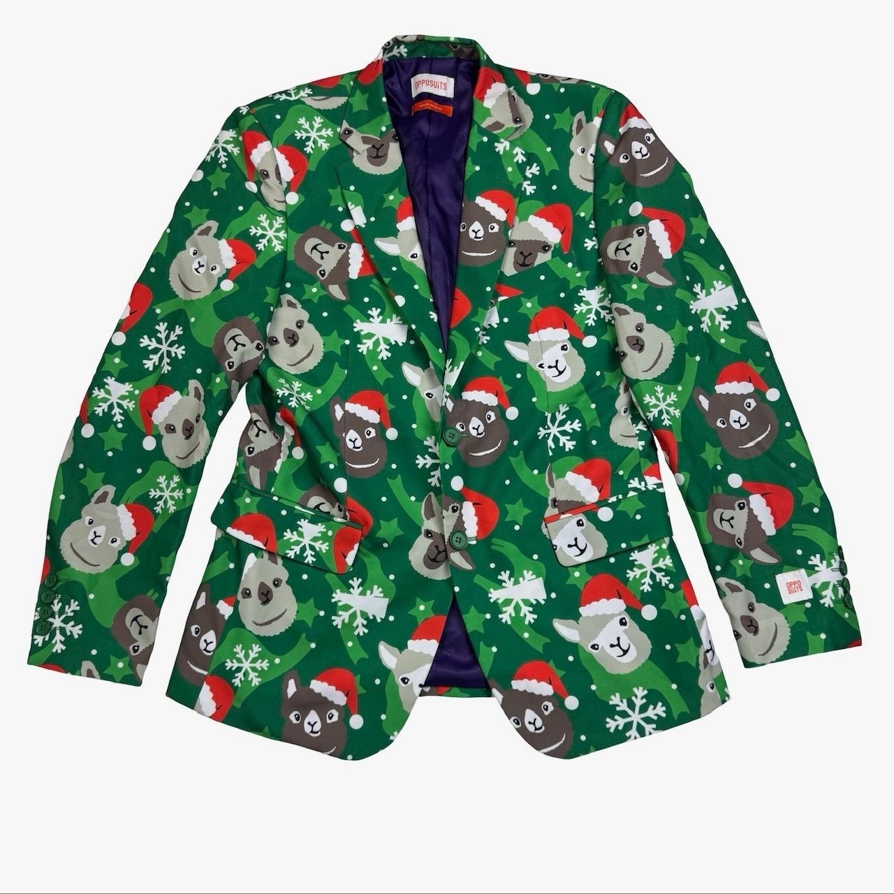 Other OppoSuits Men's Christmas Santa Llama 2-Button Blazer Red/Gr Size 38R - 2 Thumbnail