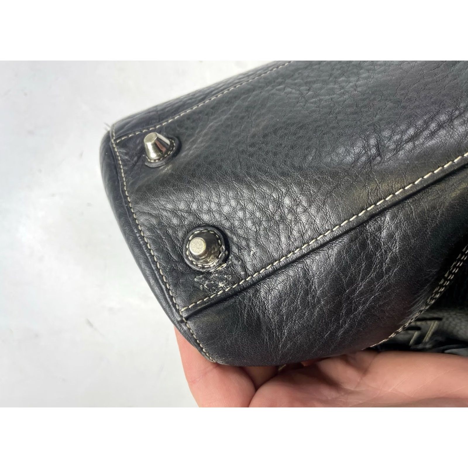 Coach Coach Hamptons Tote Handbag Pebbled Leather Black F13084 Y2K Bag Size ONE SIZE - 6 Thumbnail