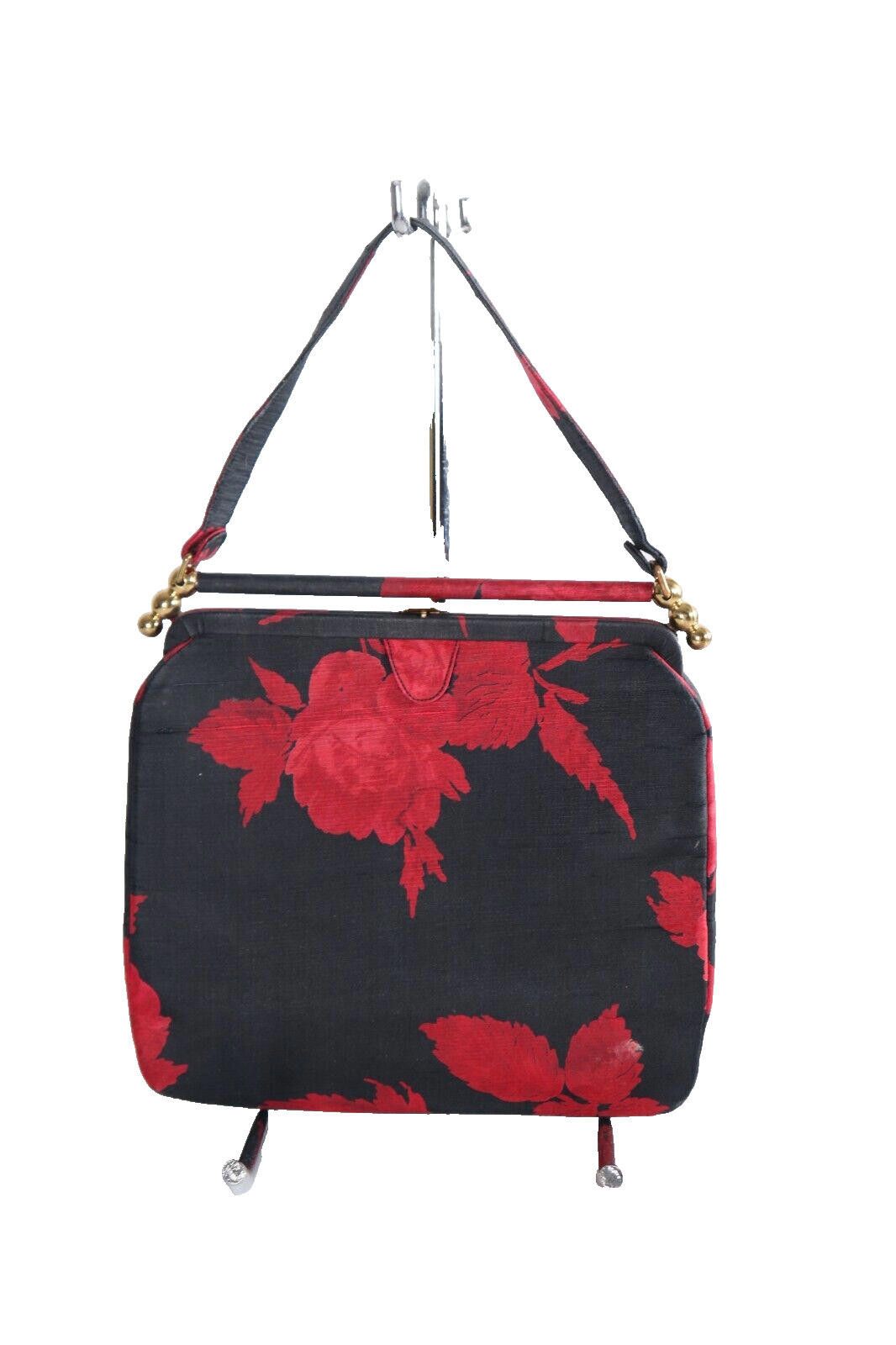 Designer Palizzio New York Black Red Brocade Floral Handbag Purse Size ONE SIZE - 8 Thumbnail